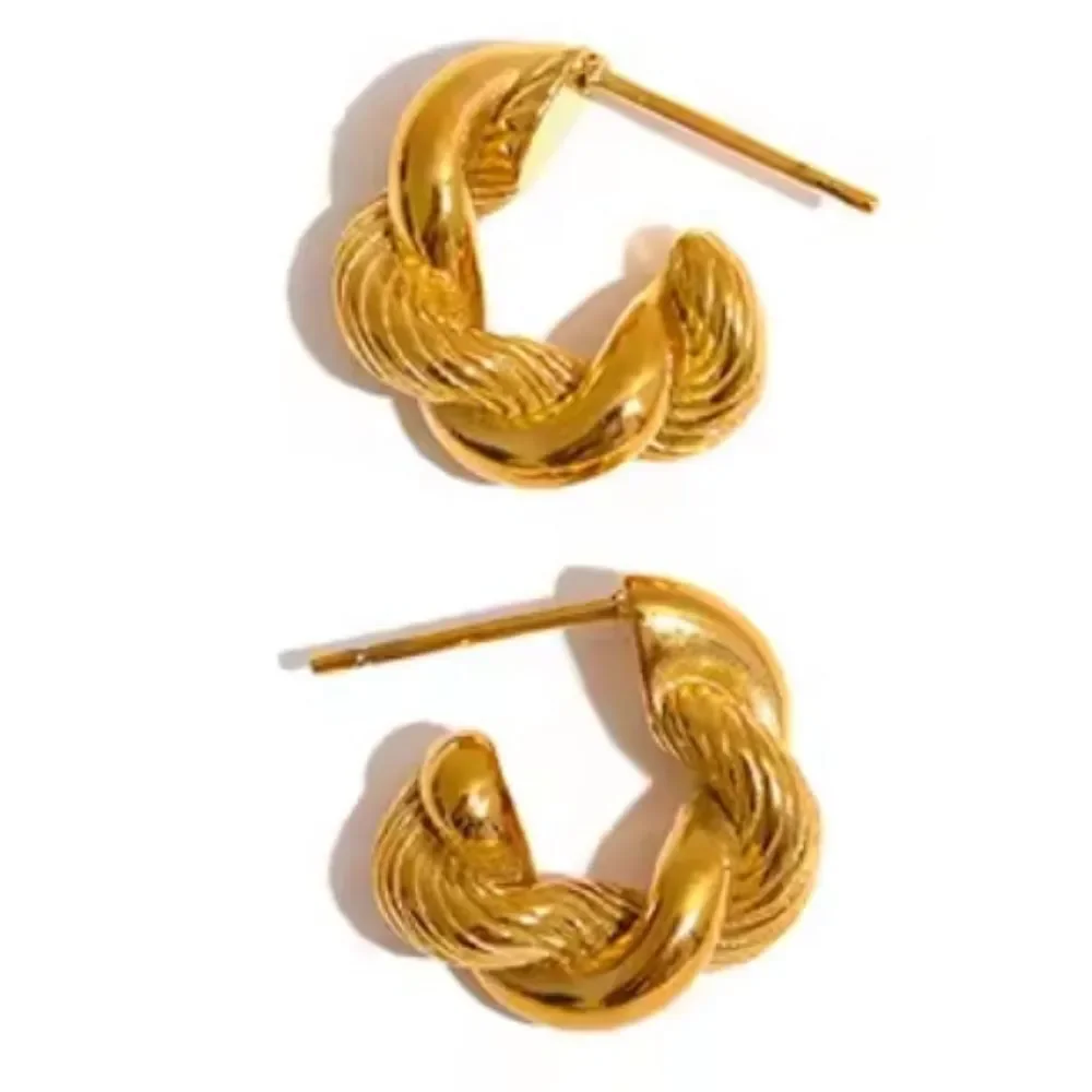 Anthropologie Gold Knot Twist Huggie Hoop Earrings Gold Plated | NWOT
